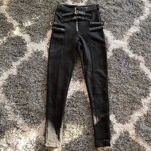 Black Belted Vegan Suede Leggings